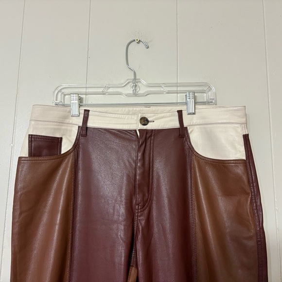 Nanushka Vinni Patchwork Vegan Leather Pants Brown Size XL LuxeTrousers - Picture 5 of 14